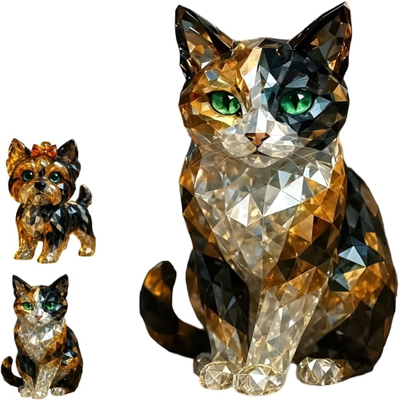 XIBUFE Crystal Cat Sculptures,Handmade Crystal Animal Figurines,Mini Resin Painted Animal Statue,Collectible Art Figurines for Home Decor,Office,Shelf,Desk Table