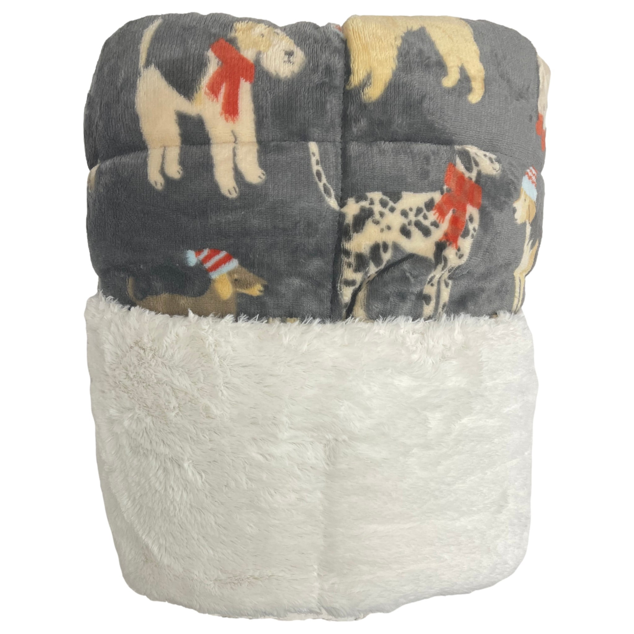 Cuddle Duds Gray Puppy Dog Faux Fur & Microplush Fleece Throw Blanket