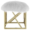 thumbnail image 3 of Modway Intersperse Sheepskin Fur & Stainless Steel Ottoman in Gold and White, 3 of 6