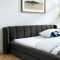 thumbnail image 4 of Queen Size Chenille Upholstered Bed Frame with Thick Fabric, Modern Solid Wood Floor Platform with Headboard for Bedroom, No Box Spring Needed, Dark Grey, 4 of 9