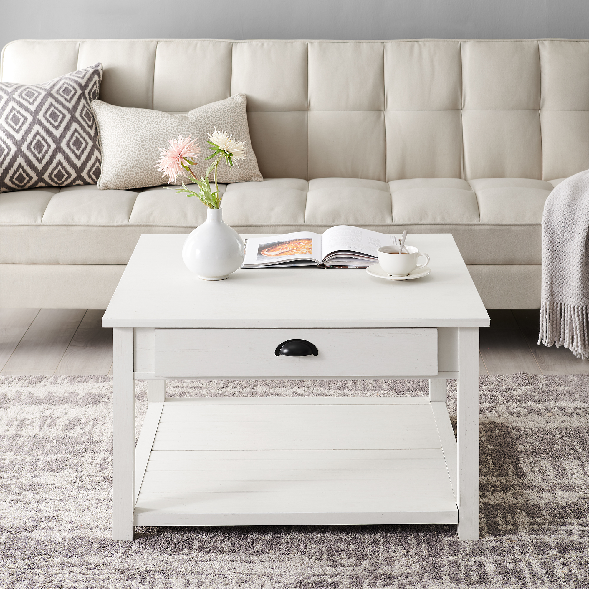 Manor Park 30 inch Square Country Coffee Table, Brushed White - image 7 of 10