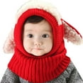 thumbnail image 2 of Xfvqtps Toddler Hat Scarf Set with Two Cute Plush Rabbit Ears Crochet Earflap Ear Protection Stretch Cozy Windproof Coldproof Warm Winter Skull Caps Red, 2 of 8