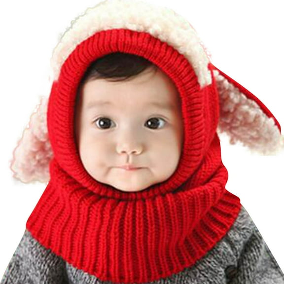 Gpaecead Scarf Woolen Earflap Hood Warm Knit Cap Crochet Earflap Hats Beanie Cap For Toddlers Baby Girls And Boys Red