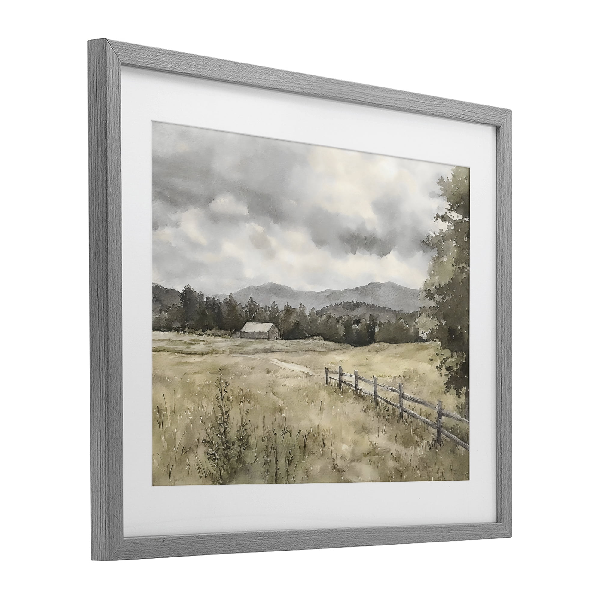 Stupell Industries Muted Valley Cottage Gray Framed Print Under Glass, design by Riley B