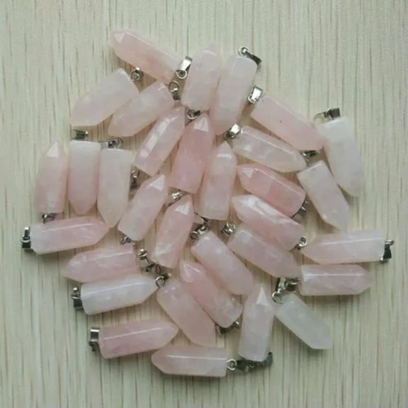 HOOUN Wholesale 50pcs Mixed Natural Stone Charms Pillar Pendants for Making Jewellery-Rose quartz