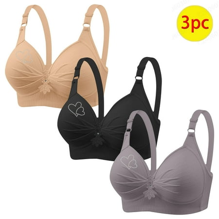 Womens Bras No Underwire Wireless Seamless Bra Ndbuld 3PC Woman s Printing Gathered Together Large Size Daily Bra Underwear No Rims Summer Savings Black XL