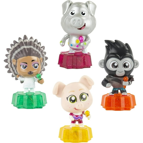 Sing 2 Stage Sparkles Light-Up Figure Set – Ash, Rosita, Johnny & Gunter Glitter Edition Collectible Characters (4 Pack)
