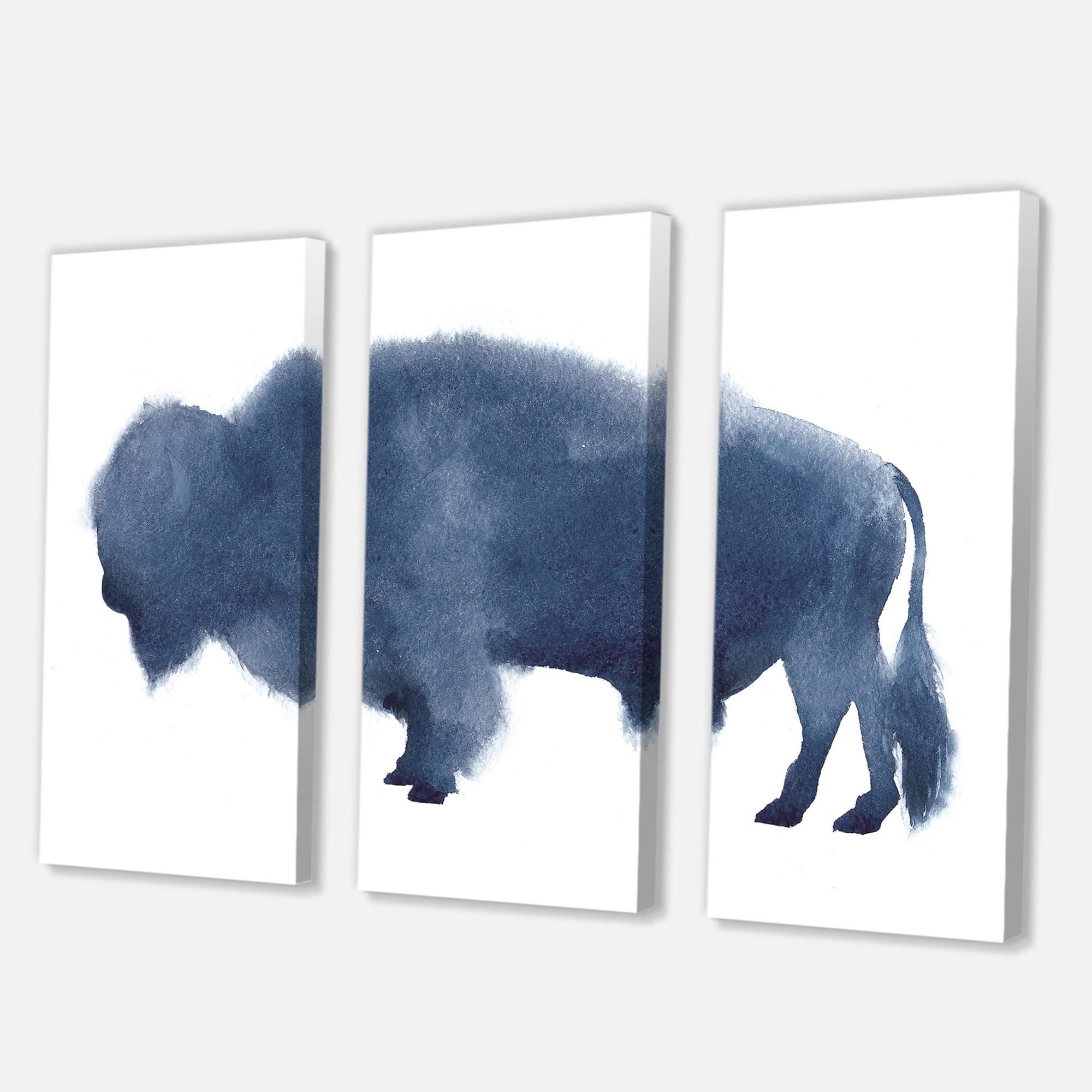 Designart ' Navy Blue Bison Silhouette On White ' Farmhouse Canvas Wall Art Print