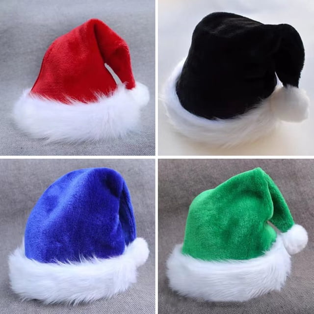 Meidiya - Gorro navideño para adultos, color rojo, verde, azul y negro, elástico, resistente al viento, sin ala, tela cálida, adorno para fiesta navideña, para club
