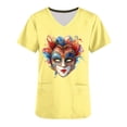 thumbnail image 5 of Jinhomg Scrubs Tops for Women 2025 Novelty Funny Mardi Gras Mask Graphic Nursing Uniform Comfortable Short Sleeve V-Neck Holiday Caregiver Top Seasonal Sale Yellow S, 5 of 6