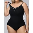 thumbnail image 3 of Unbranded Women's Plus Elegant Backless Off-the-Shoulder Athleisure Solid Print Beach Bodysuit, Black 1-Pack, 3 of 8