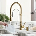 thumbnail image 2 of Wowow 20.7 in.Single Handle Convenient Pull Down Sprayer Kitchen Faucet in Gold and Chrome with Soap Dispenser, 2 of 7