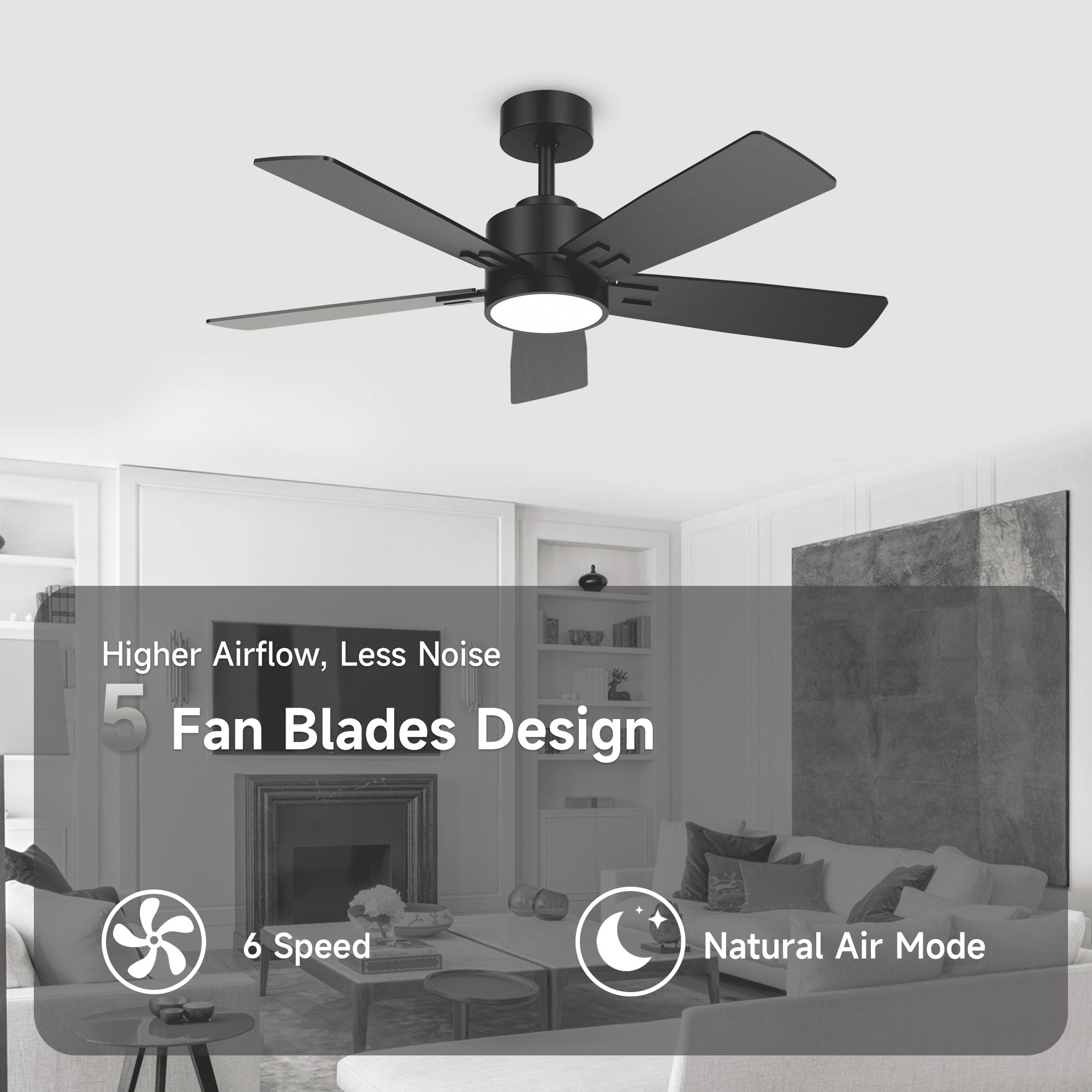 42 inch Smart Ceiling Fan with Light, Alexa/Tuya App Control, Indoor Outdoor Dual Finish 5 Blades Modern Farmhouse Small Fan for Bedroom Kitchen