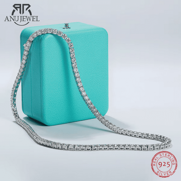 Anujewe 4Mm D Color Moissanite Diamond Tennis Necklace 18K Gold Plated 925 Sterl (Length:18In(45Cm);)