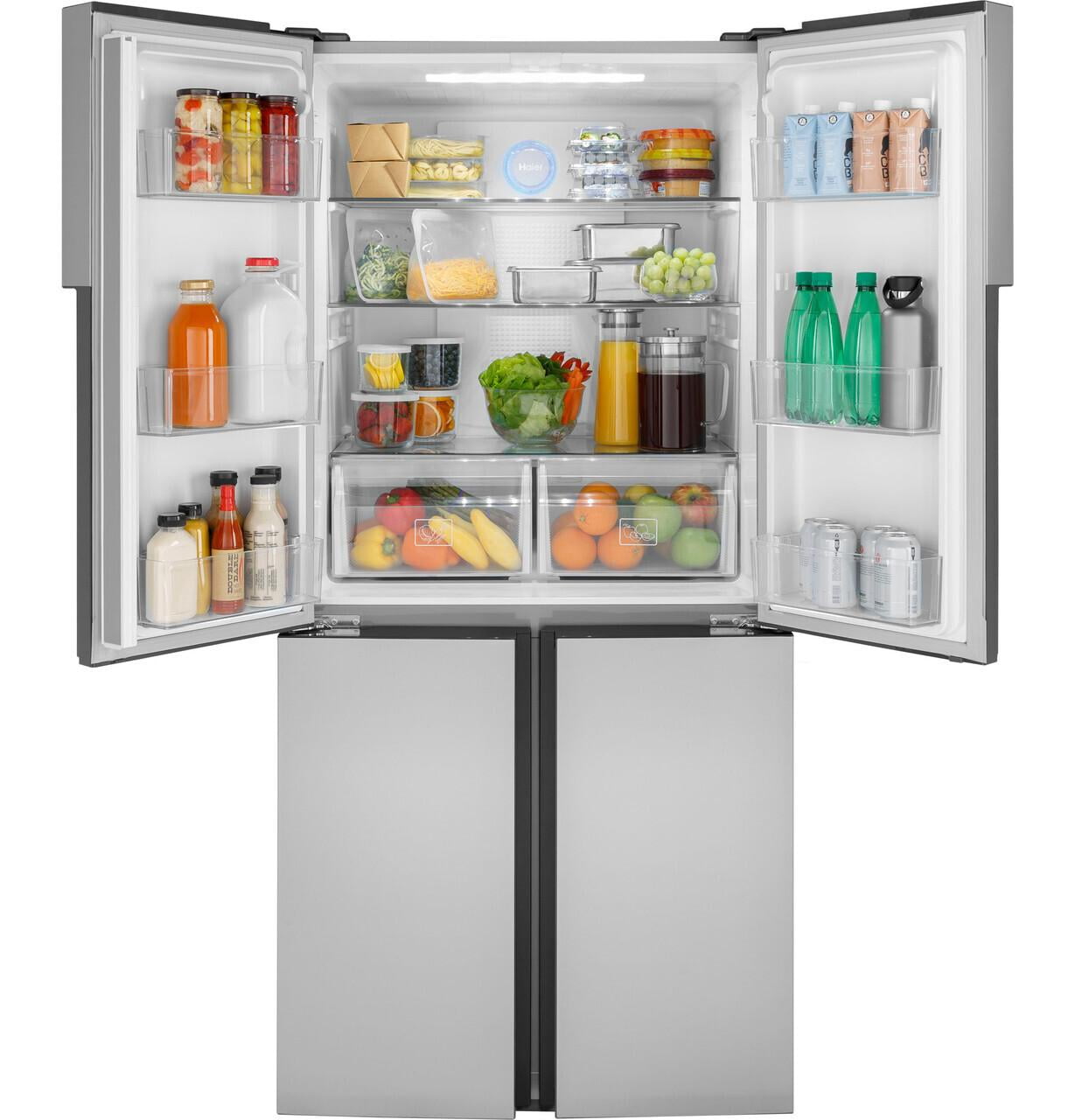 Haier® 16.8 Cu. ft. Quad Door Refrigerator Fingerprint Resistant QHE16HYPFS and Stainless Steel