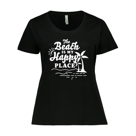 Inktastic The Beach is My Happy Place with Palm Trees Women's Plus Size T-Shirt