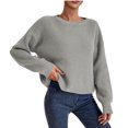 thumbnail image 2 of Women's Fashion Casual Crew Neck Pullover Long Sleeve Bolded Knit Sweater, Chunky and Warm, Great for Everyday Use and Seasonal Activities,Gray,M, 2 of 6
