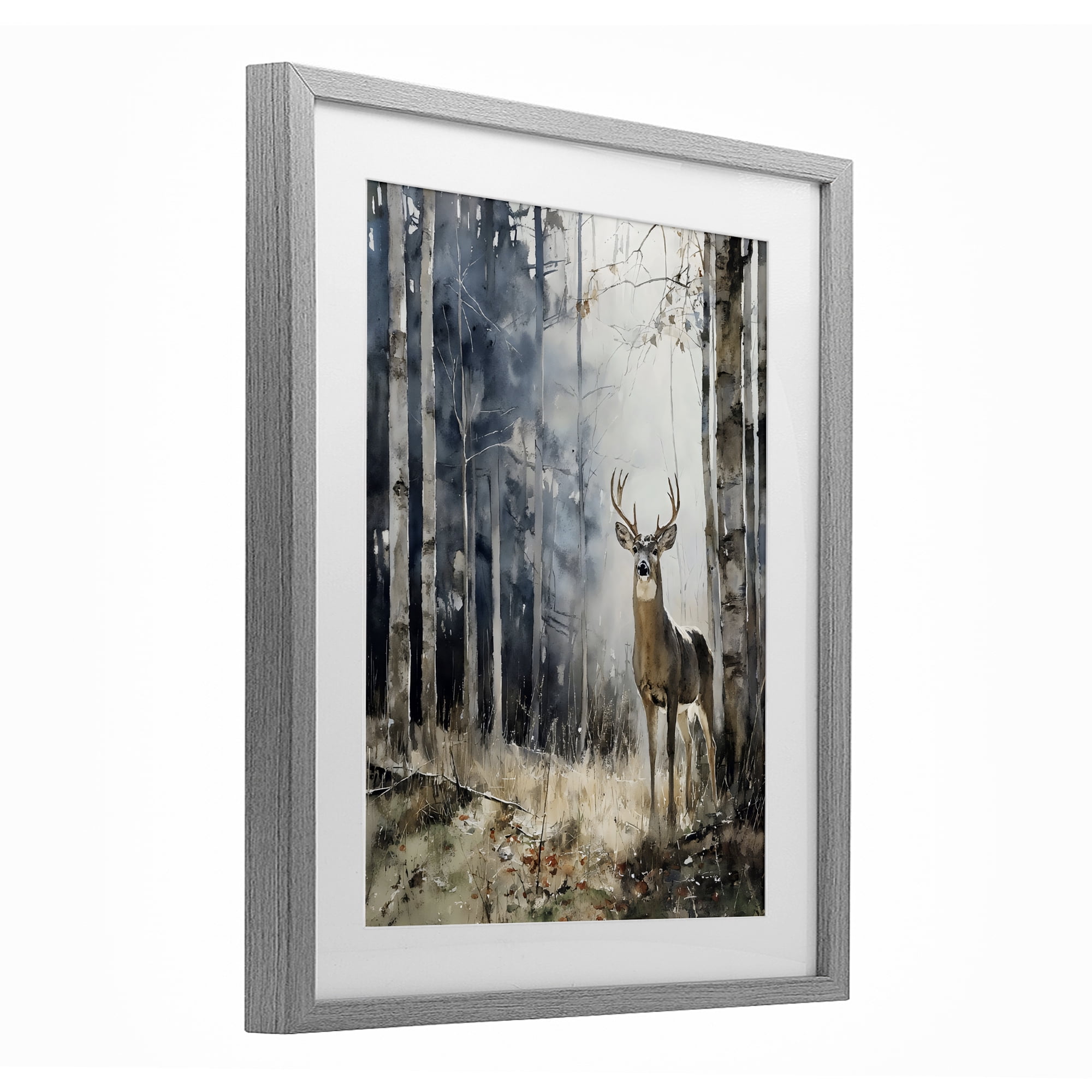 Stupell Industries Deer In The Woods Gray Framed Print Under Glass, design by Franklyn Gregory