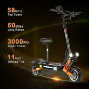 ZonDoo ZO01 PLUS Electric Scooter Dual Motor 60V 6000W , 58MPH 63Miles Long Range,11 Road Tires E-Scooter with Seat for Adults