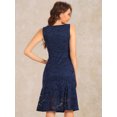 thumbnail image 3 of DARING DIVA Lace Cocktail Boat Neck Evening Sheath Dress L Dark Blue, 3 of 6