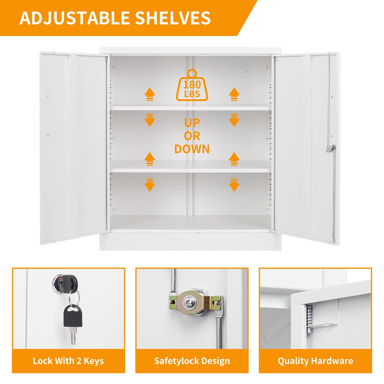 Fesbos Metal Storage Cabinet with 2 Doors, Lockable Steel Storage Cabinet with 2 Doors and Adjustable Shelves, Steel Lockable File Cabinet, Locking Tool Cabinets for Office,Home,Garage