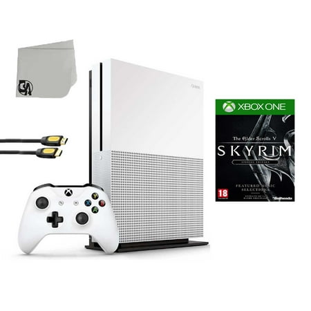 234-00051 Xbox One S White 1TB Gaming Console with The Elder Scrolls V- Skyrim BOLT AXTION Bundle Used