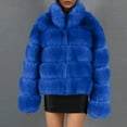 thumbnail image 2 of Winter Coats for Women Zpanxa Women Solid Color Long Sleeve Shaggy Lapel Faux Fur Coat, Warm Short Jacket Outwear, Oversized Lapel Outwear Jackets Blue B S, 2 of 4