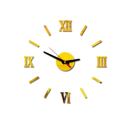 Clearance! JWDX Alarm Clock Clearance 3D Diy Roman Numbers Acrylic Mirror Wall Sticker Clock Home Decor Mural Decals Gold