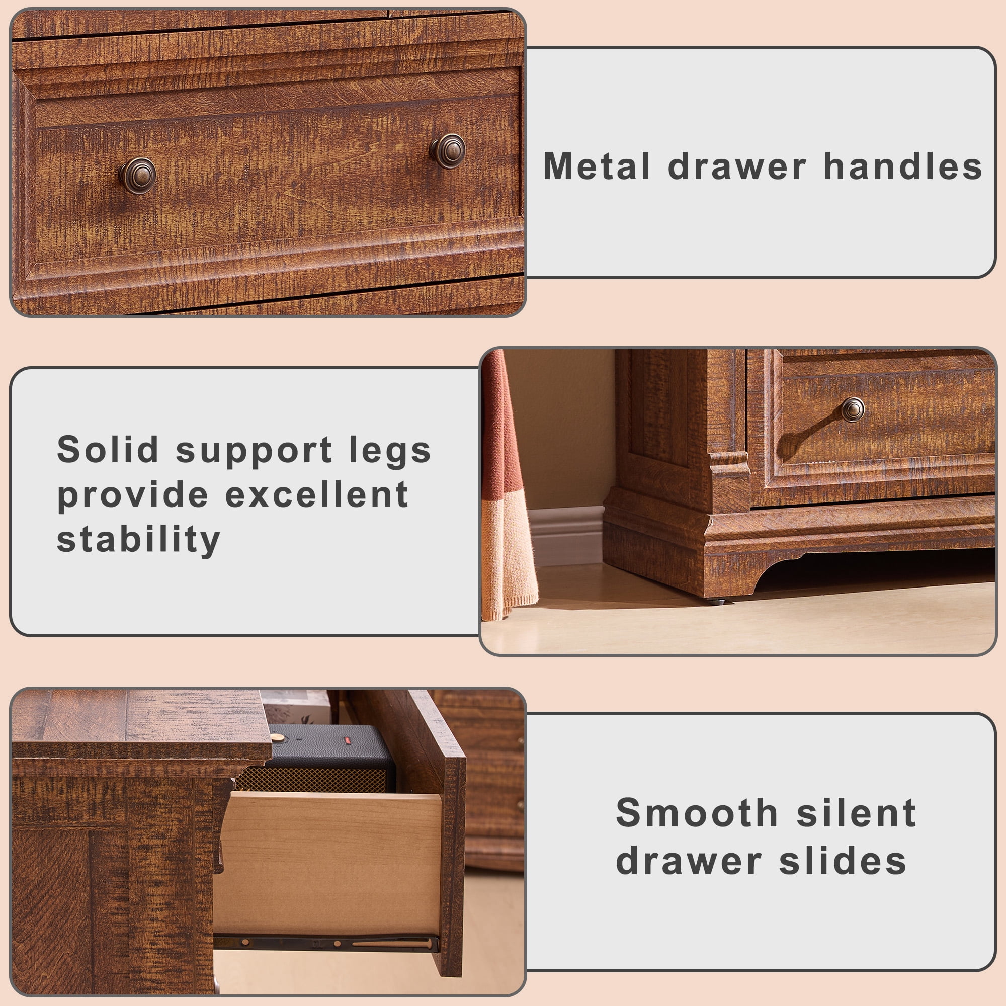 KeyWhat 54" Farmhouse 7-Drawer Dresser with Handles for Bedroom, Living Room , Hallway