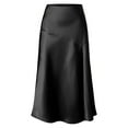 thumbnail image 6 of WCMZJ Women's Satin High Waisted Side Split Maxi Skirt Zipper Elegant Work Skirts Party A-Line Skirts Black S, 6 of 6