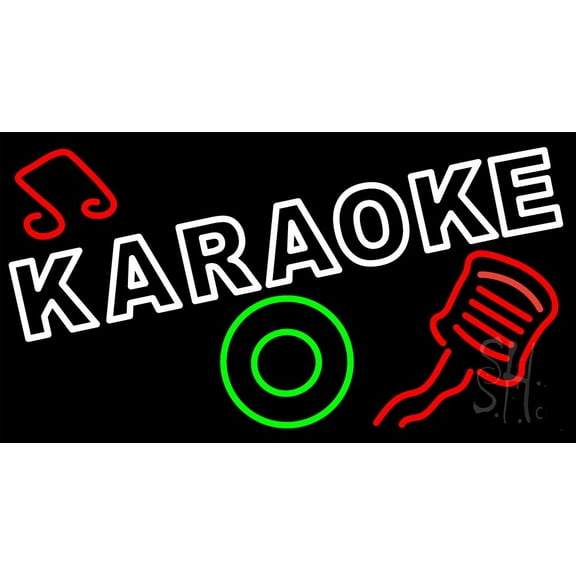 Karaoke With Mic LED Neon Sign 13" Tall x 24" Wide - inches Black Square Cut Acrylic Backing, with Dimmer - Premium built indoor Sign for Studio, Club, Home décor, Event, Workshop, Storefront.