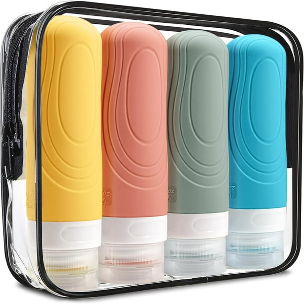 Juego de recipientes de silicona portátiles de viaje, a prueba de fugas, botellas fáciles de usar para cosméticos, artículos de aseo y más; accesorios duraderos para exteriores