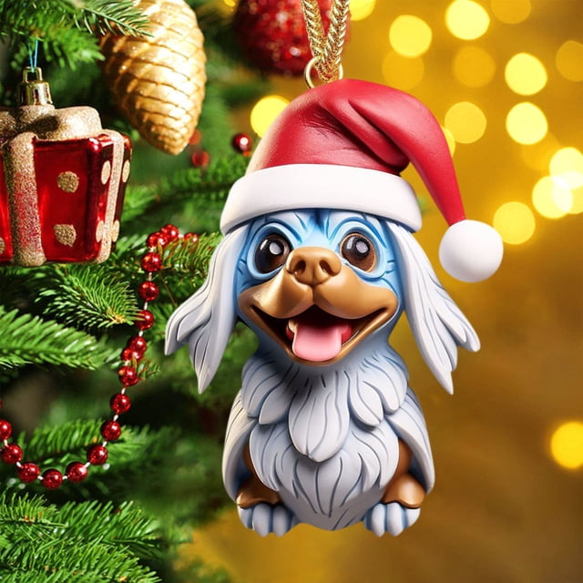 Adornos navideños, adornos navideños, regalos navideños, decoración plana para el hogar con forma de perro, decoración para el árbol de Navidad, decoración con colgante