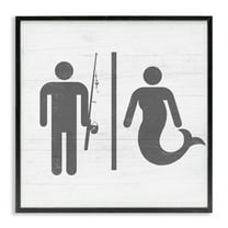 Stupell Industries Fisherman or Mermaid Bathroom Typography Painting Black Framed Art Print Wall Art, 24 x 24