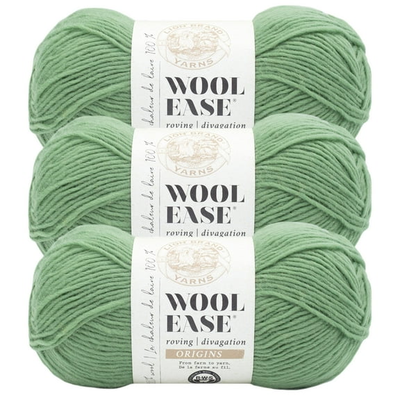 Lion Brand Yarn Wool-Ease Roving Origins Willow Medium Wool Green Yarn 3 Pack