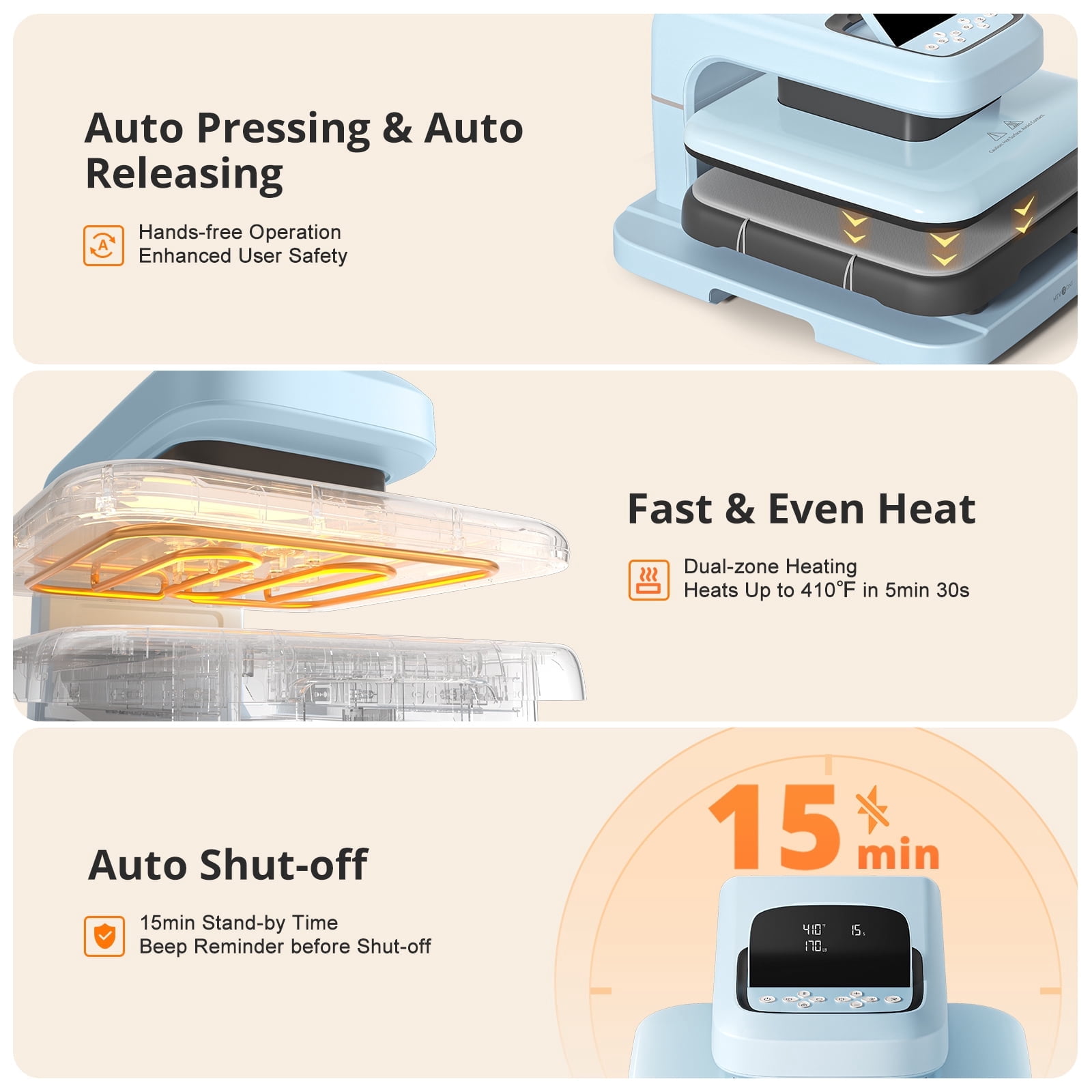 HTVRONT Automatic Heat Press 2 + HTVRONT Automat Heat Press Accessories Kit, Heat Press Machine with Adjustable Pressure & Higher Heating Height, Heats Up Fast and Evenly