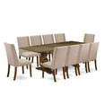 thumbnail image 4 of East West Furniture 11-Piece Dining Room Table Set Consists of a Rectangular Table and 10 Light Tan Linen Fabric Parson Chairs with High Back - Distressed Jacobean Finish, 4 of 4