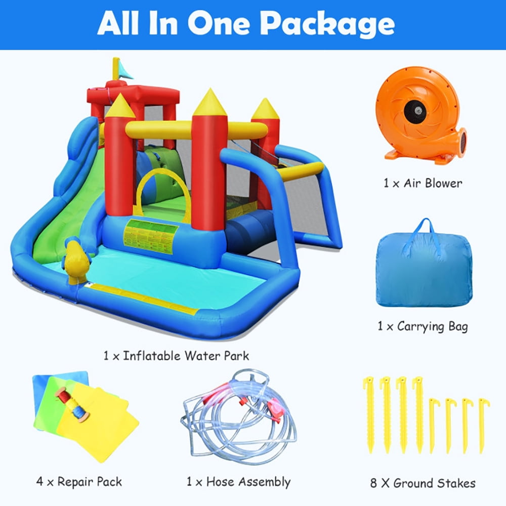 Aimee Lii Inflatable Bounce House Splash Pool with Water Climb Slide Blower included, Bounce House Water Slide for Kids 5-10
