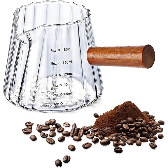 6oz Aruizun Espresso Shot Glass Cups, Espresso Measuring Cup with Oz&Ml Scales, V-Shaped Mouth Expresso Shots Cup with Wood Handle, Espresso Accessories Milk Frothing Pitcher for Home & Office