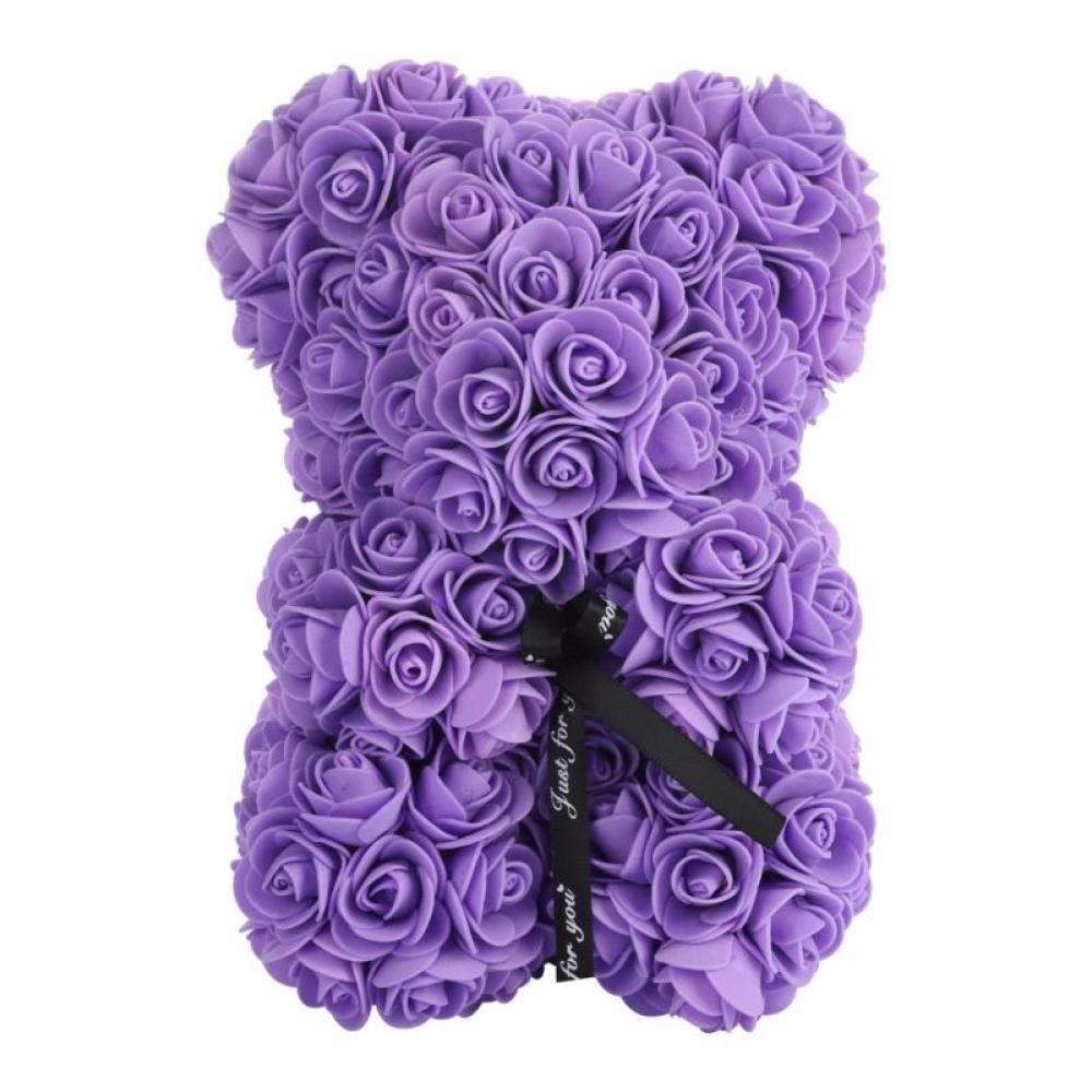 purple rose bear with box