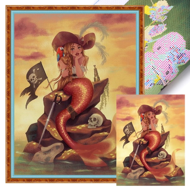 Hilo Algodón Ecológico Bordado Punto Cruz Sirena 11CT 40x56cm