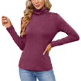 thumbnail image 1 of Prolriy Chemises à Manches Longues pour Femmes, T-Shirt Ajusté à Manches Longues et Col Montant Uni pour Femmes, Haut de Base pour Sortir, Hauts Tendance pour Femmes Rouge P, 1 of 7