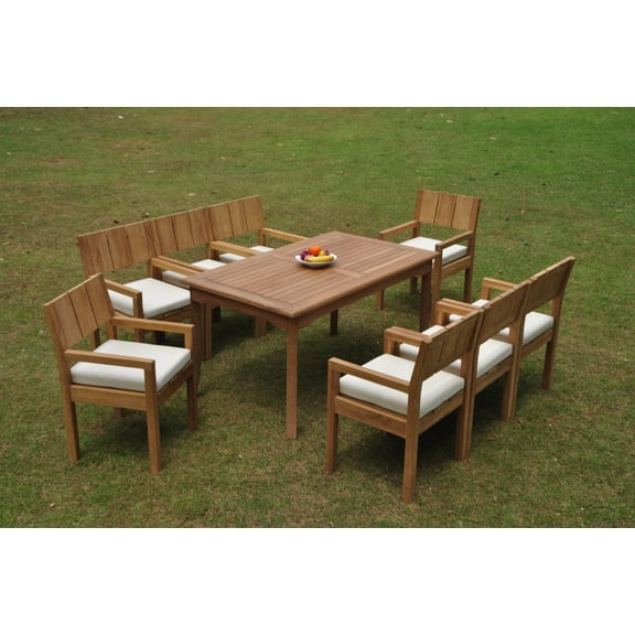 Grade-A Teak Dining Set: 8 Seater 9 Pc: 60" Rectangle Table And 8 Veranda Arm Chairs Outdoor Patio WholesaleTeak #WMVRh