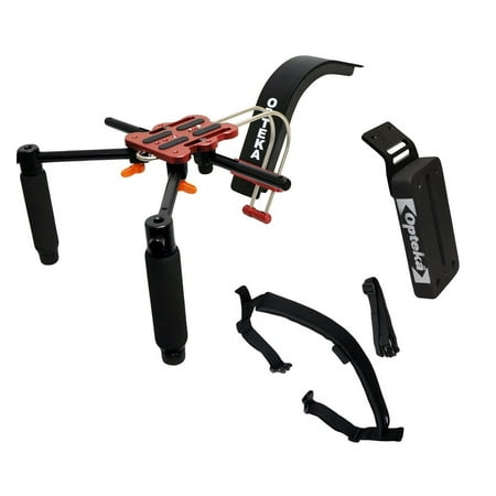 Image of Opteka CXS-2 Dual-Grip Video Shoulder Stabilizer Support System with 15mm Accessory Rod CBW-1 Counterweight and CXSB-1 Shoulder Strap Belt