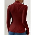 thumbnail image 6 of Sweaters for Women Fall Long Sleeve V Neck Ribbed Knit Sweater Slim Fit Solid Basic Casual Tops Wine Red S, 6 of 8