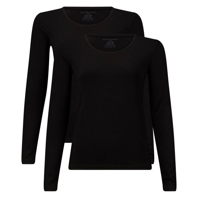 Bamboo basics Camiseta de mujer, pack de 2 - LARA Manga de tronco, chaleco, cuello redondo, uni Negro S (Small)