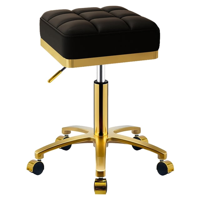 CQAEBK Tabouret Roulant Carré Or Réglable Pivotant avec Roues Coiffeuse Cils Manucure Salon Spa Fauteuil Roulant Esthéticienne Massage Bureau Pédicure Tabouret Cadre Plaqué Or Robuste Noir