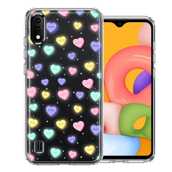 MUNDAZE For Samsung Galaxy A01 Valentine's Day Heart Candies Polkadots Design Double Layer Phone Case Cover