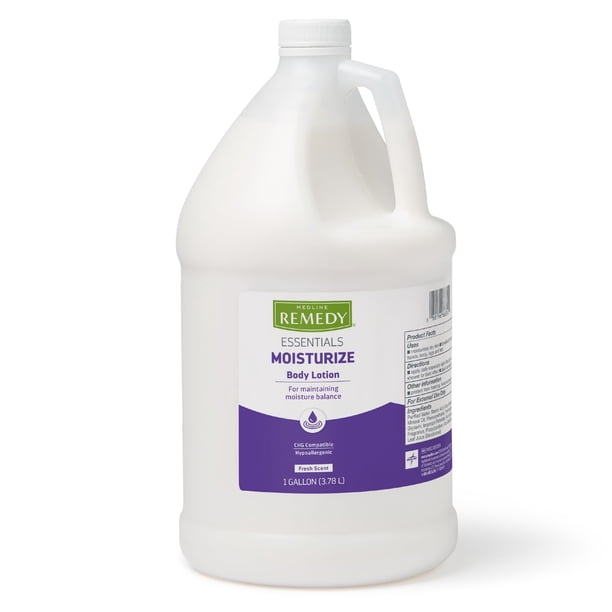 Medline Remedy Essentials Loción corporal hidratante (botella de 1 galón), 1 unidad, aroma fresco, hidratante, no grasa, para piel seca, hipoalergénica, hombres, mujer