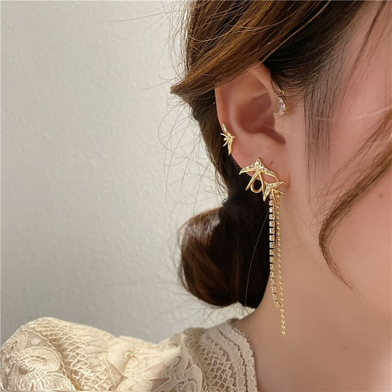 Feiyan Zircon Exquisite Long Tassel Earrings Without Pierced